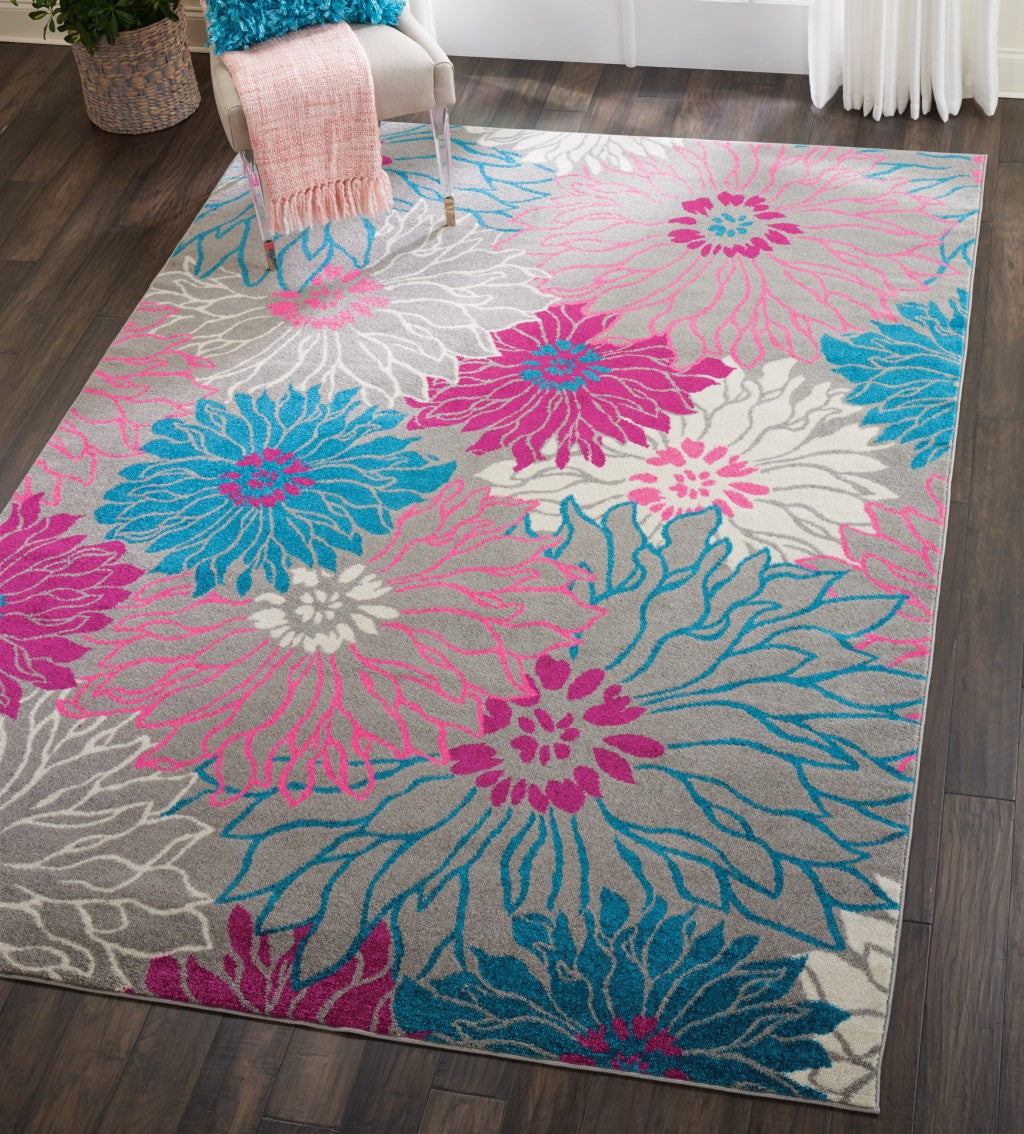 7' X 10' Gray Floral Dhurrie Area Rug