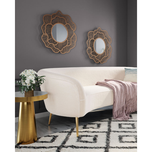 Flower Lines Gold Finish Wall Mirror