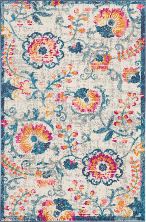 4' X 6' Ivory Floral Dhurrie Area Rug