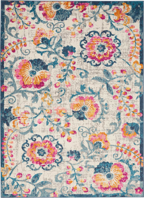 5' X 7' Ivory Floral Dhurrie Area Rug