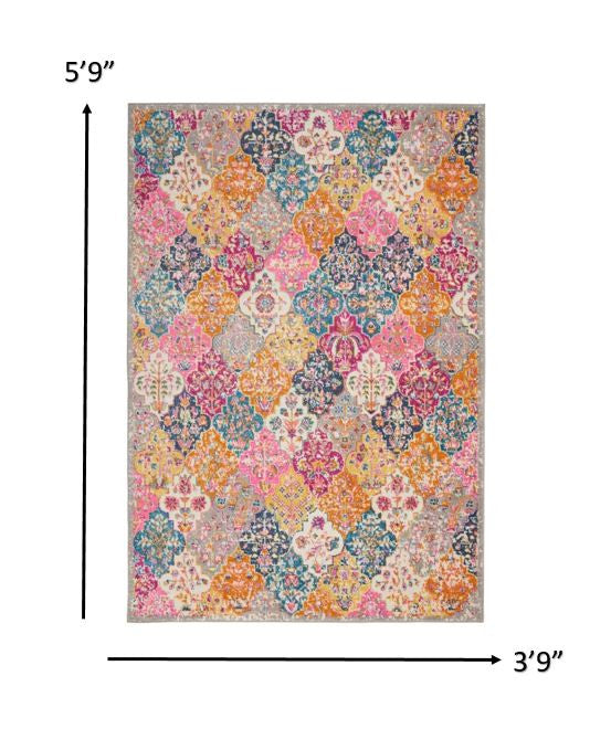 4' X 6' Pink And Gray Geometric Dhurrie Area Rug