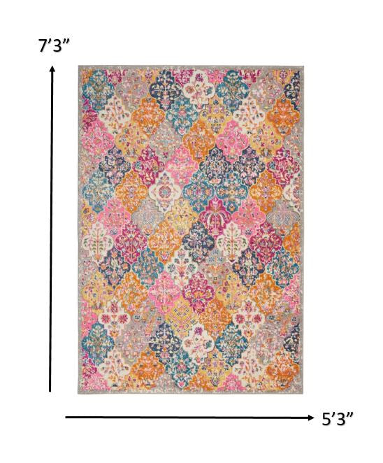 5' X 7' Pink And Gray Geometric Dhurrie Area Rug