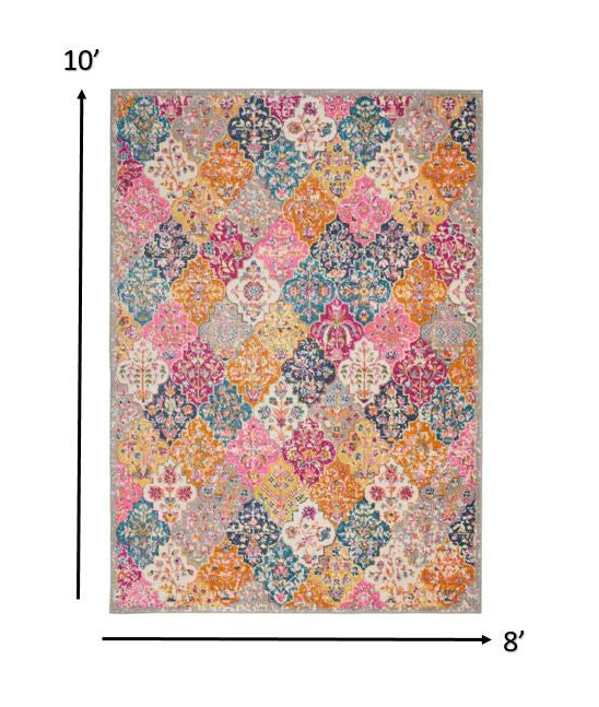 8' X 10' Pink And Gray Geometric Dhurrie Area Rug