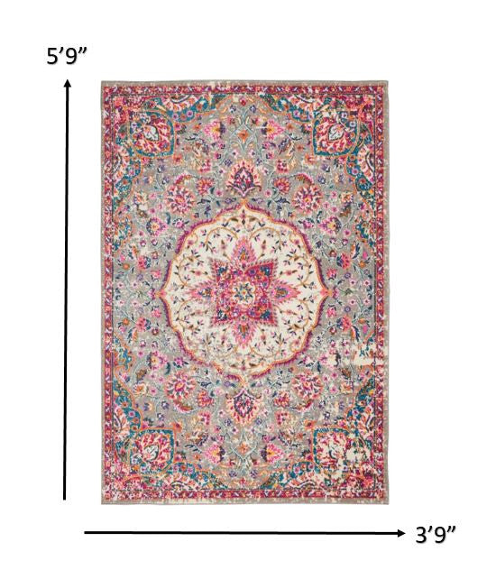 4' X 6' Pink And Gray Power Loom Area Rug