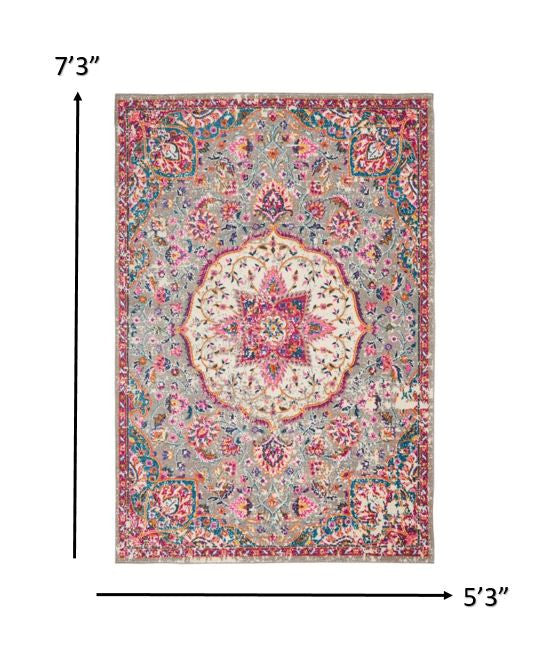 5' X 7' Pink And Gray Power Loom Area Rug