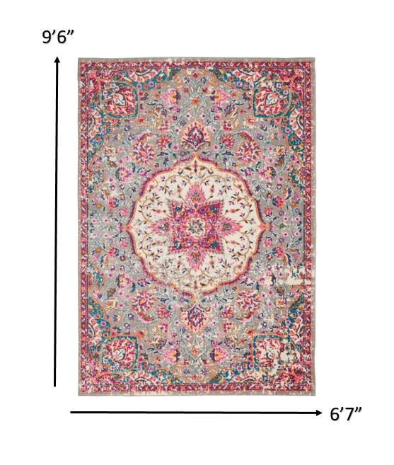 7' X 10' Pink And Gray Power Loom Area Rug