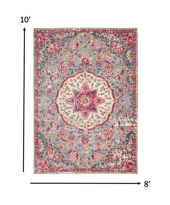 8' X 10' Pink And Gray Power Loom Area Rug