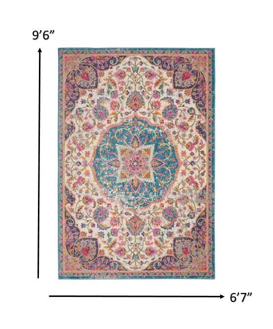 7' X 10' Pink And Green Dhurrie Area Rug