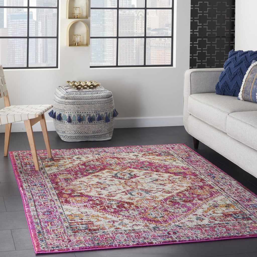 4' X 6' Pink And Ivory Power Loom Area Rug