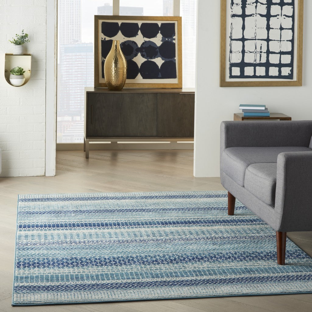 4' X 6' Navy Blue Southwestern Power Loom Area Rug