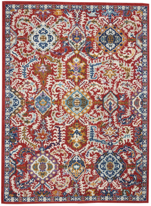 4' X 6' Red And Ivory Damask Power Loom Area Rug