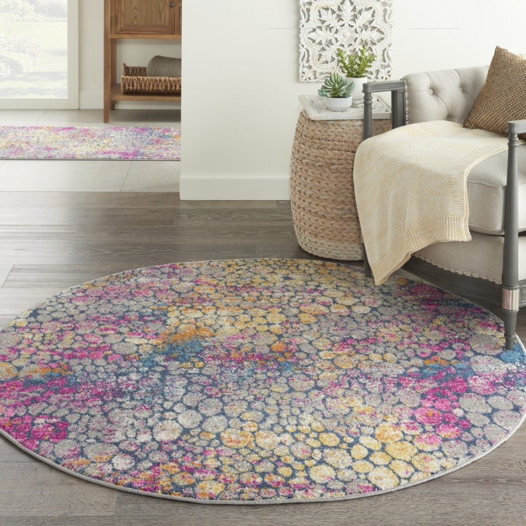 5' Pink And Ivory Round Coral Power Loom Area Rug