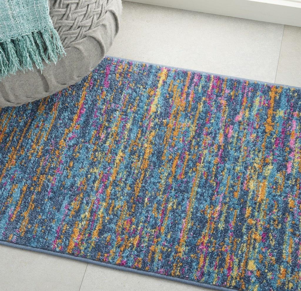 2' X 3' Blue And Orange Abstract Power Loom Area Rug