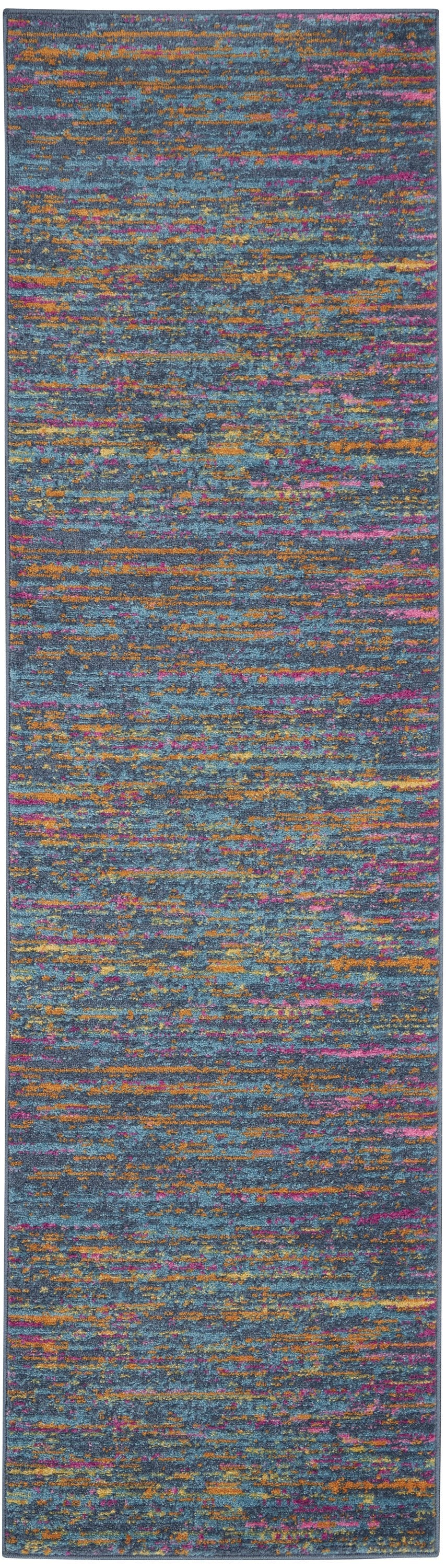 10' Blue And Orange Abstract Power Loom Runner Rug