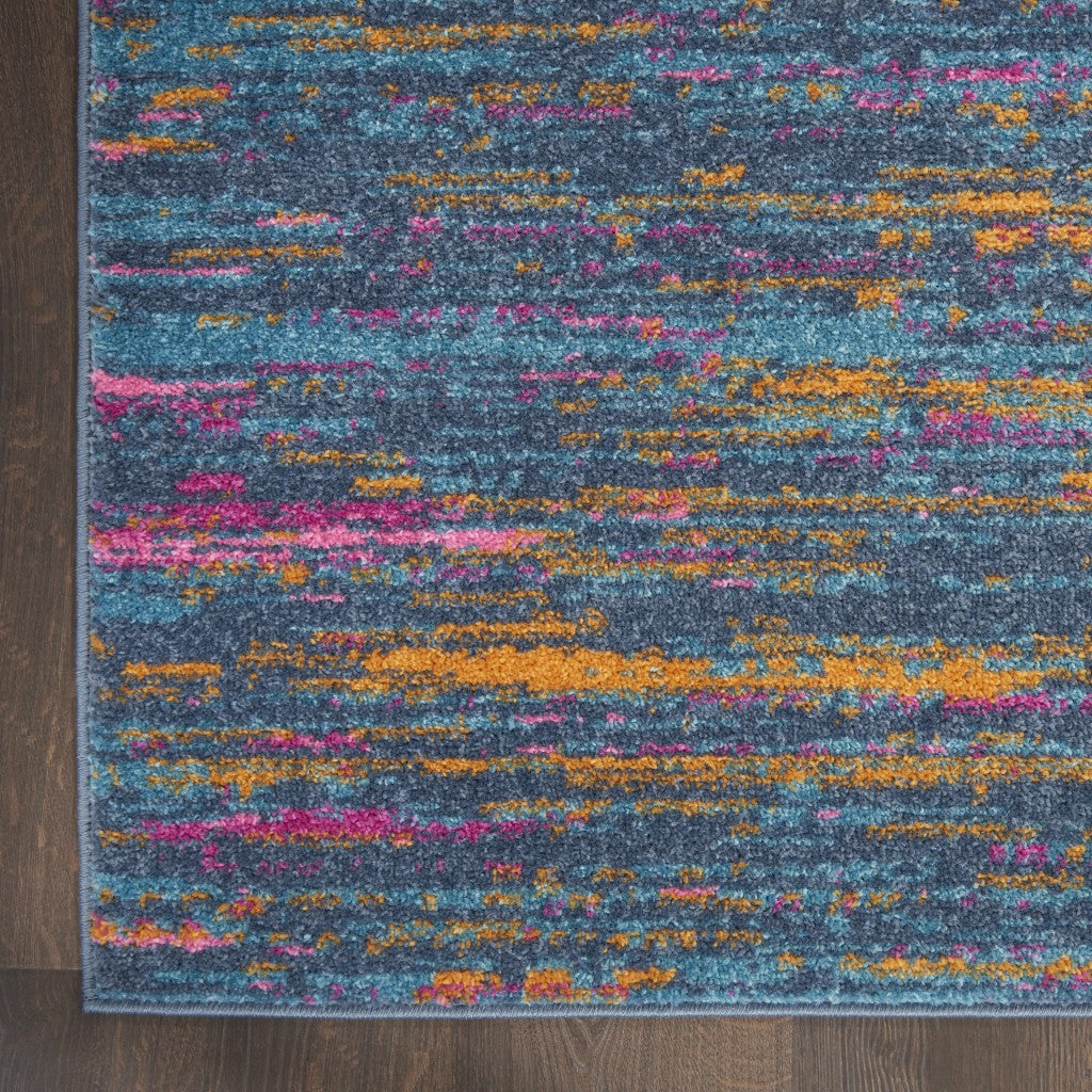 10' Blue And Orange Abstract Power Loom Runner Rug