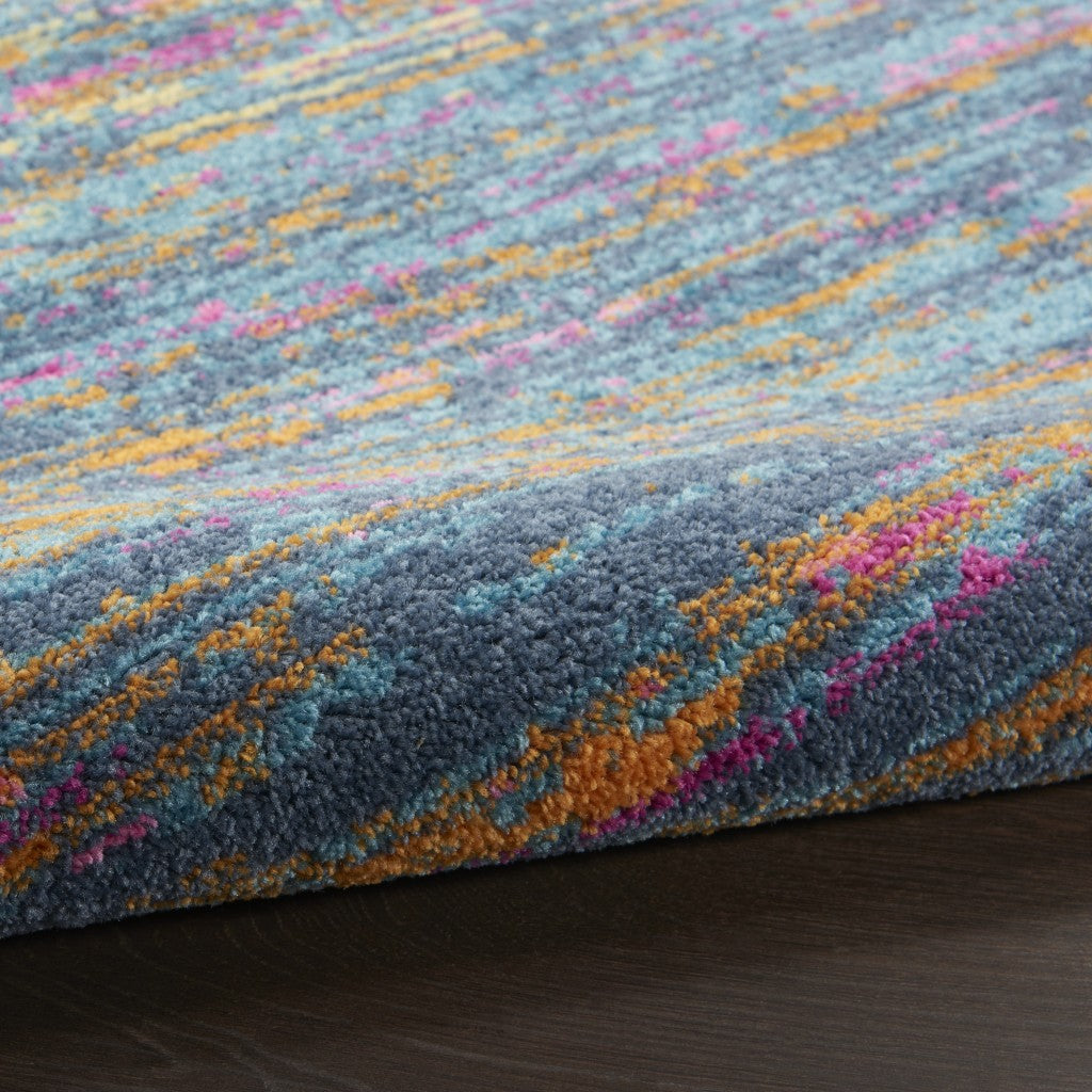 10' Blue And Orange Abstract Power Loom Runner Rug