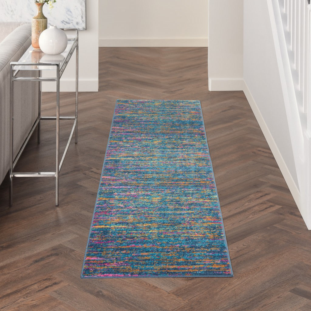 10' Blue And Orange Abstract Power Loom Runner Rug