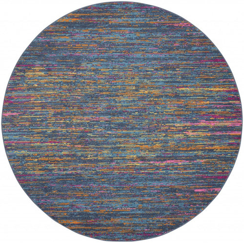 5' Blue And Orange Round Abstract Power Loom Area Rug