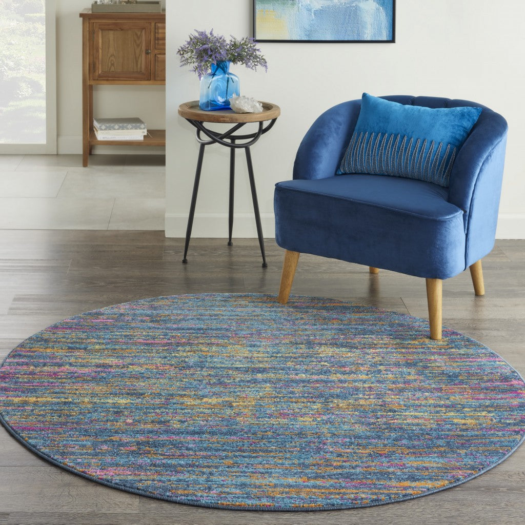 5' Blue And Orange Round Abstract Power Loom Area Rug