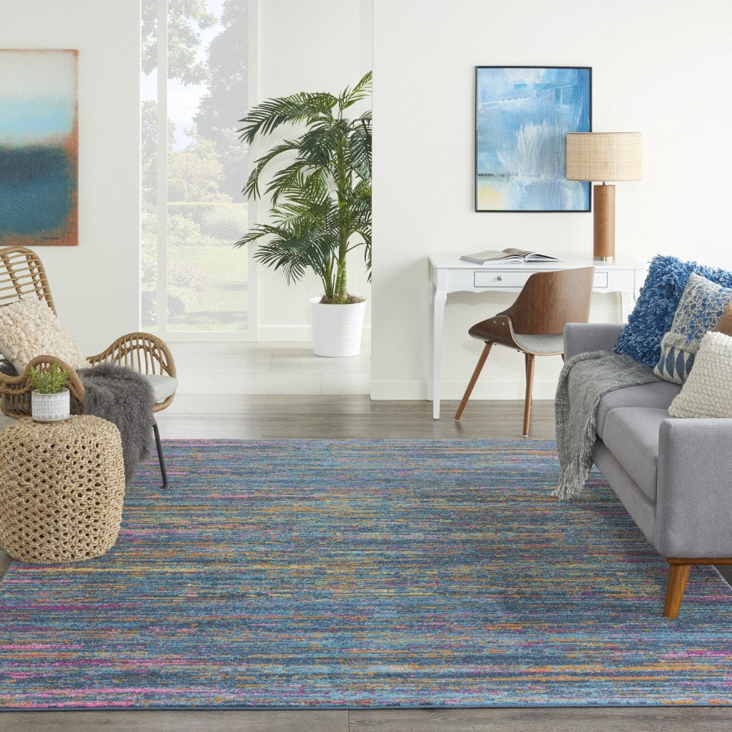 8' X 10' Blue And Orange Abstract Power Loom Area Rug