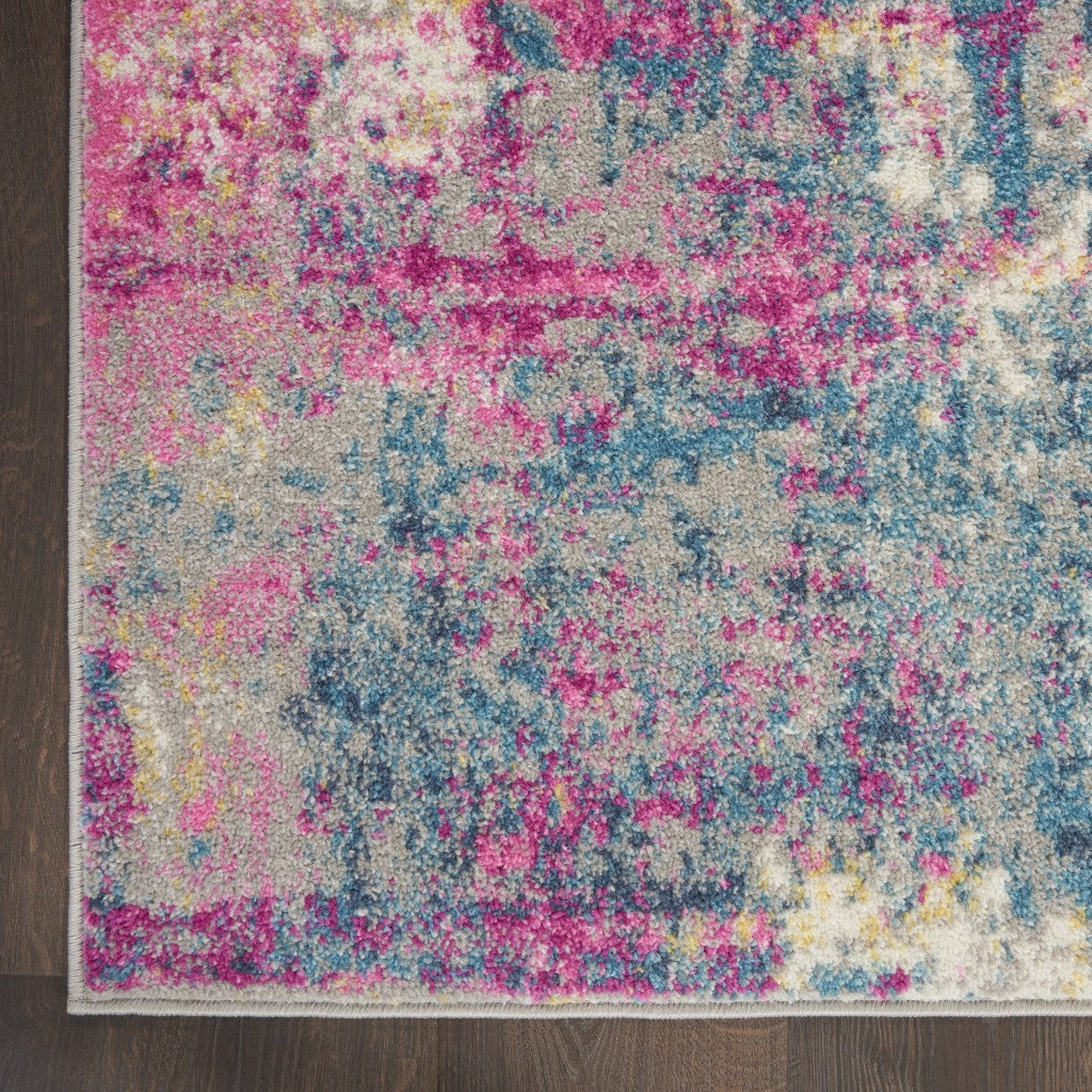 6' Blue And Pink Abstract Power Loom Runner Rug