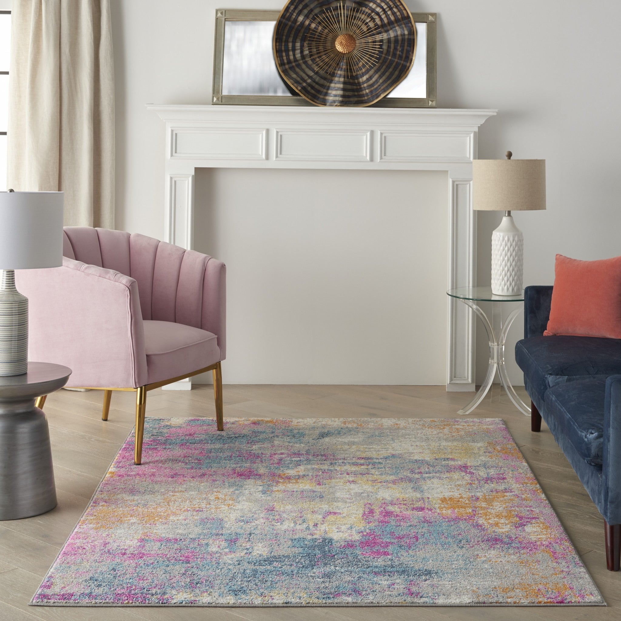 4' X 6' Blue And Pink Abstract Power Loom Area Rug