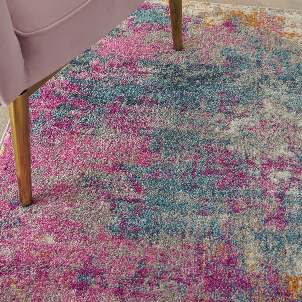 4' X 6' Blue And Pink Abstract Power Loom Area Rug