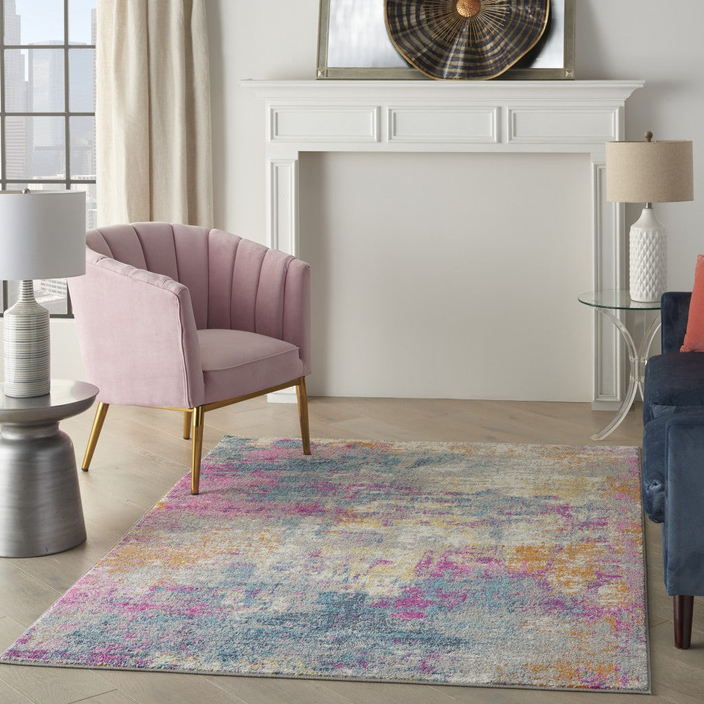 4' X 6' Blue And Pink Abstract Power Loom Area Rug