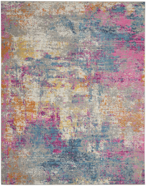 7' X 10' Blue And Pink Abstract Power Loom Area Rug