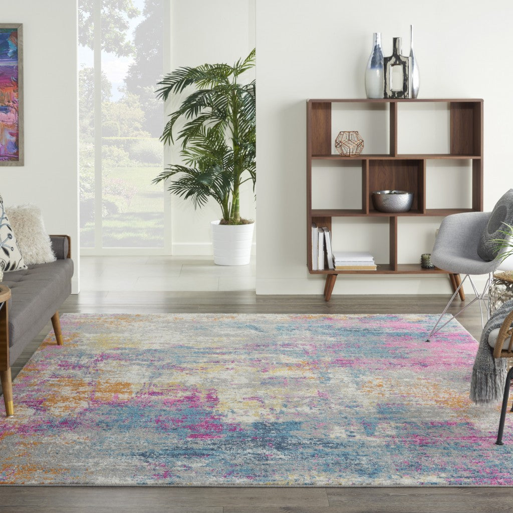 7' X 10' Blue And Pink Abstract Power Loom Area Rug