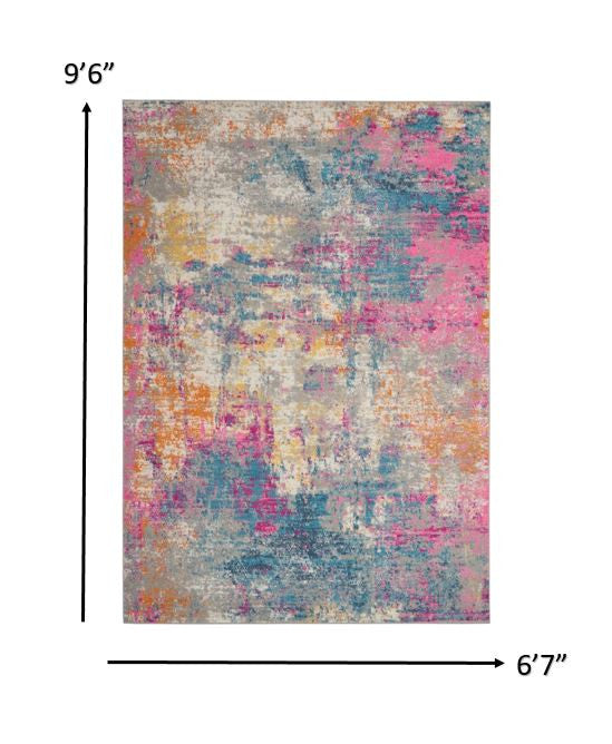 7' X 10' Blue And Pink Abstract Power Loom Area Rug