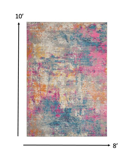 8’ X 10’ Ivory And Multi Abstract Area Rug