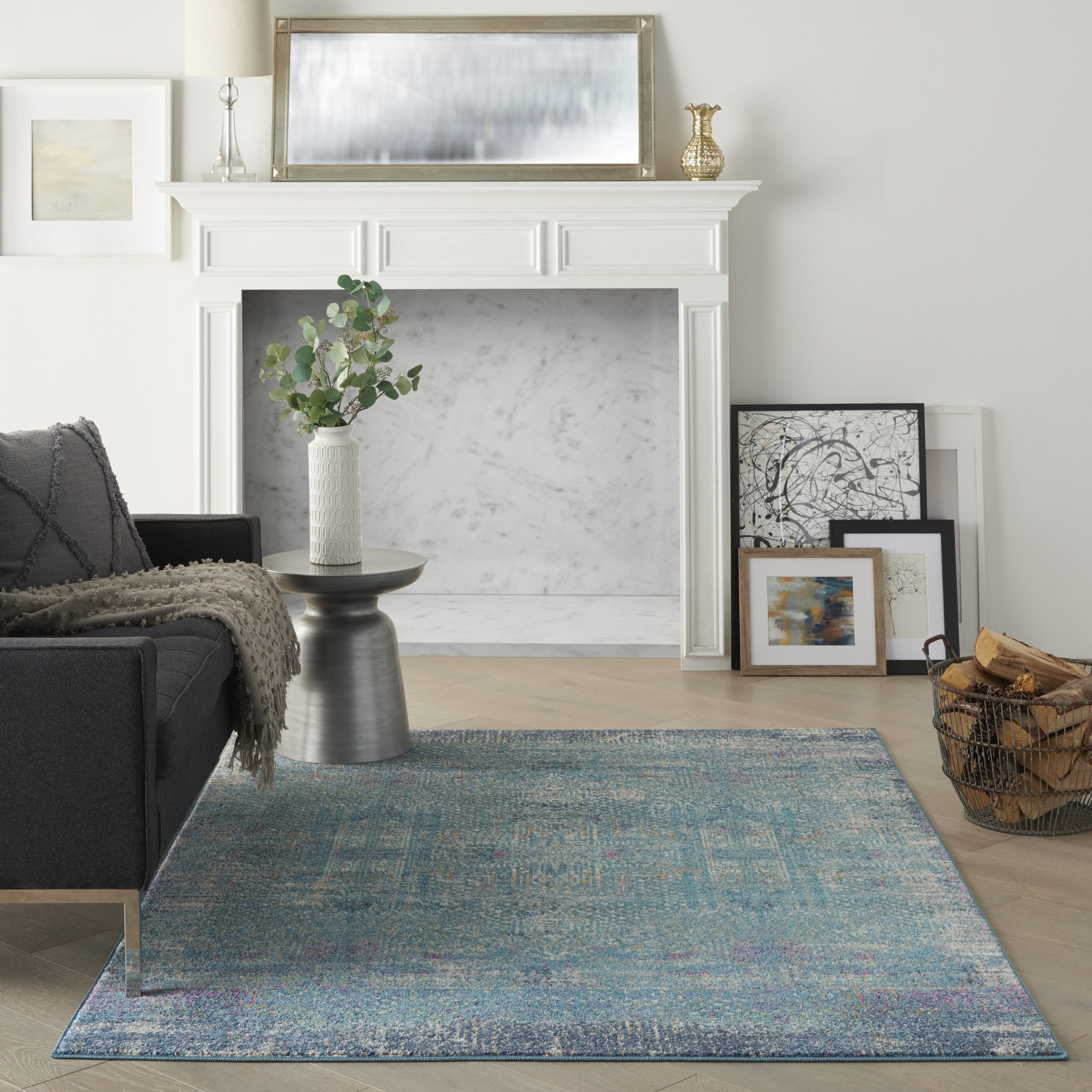 4' X 6' Blue Southwestern Power Loom Area Rug