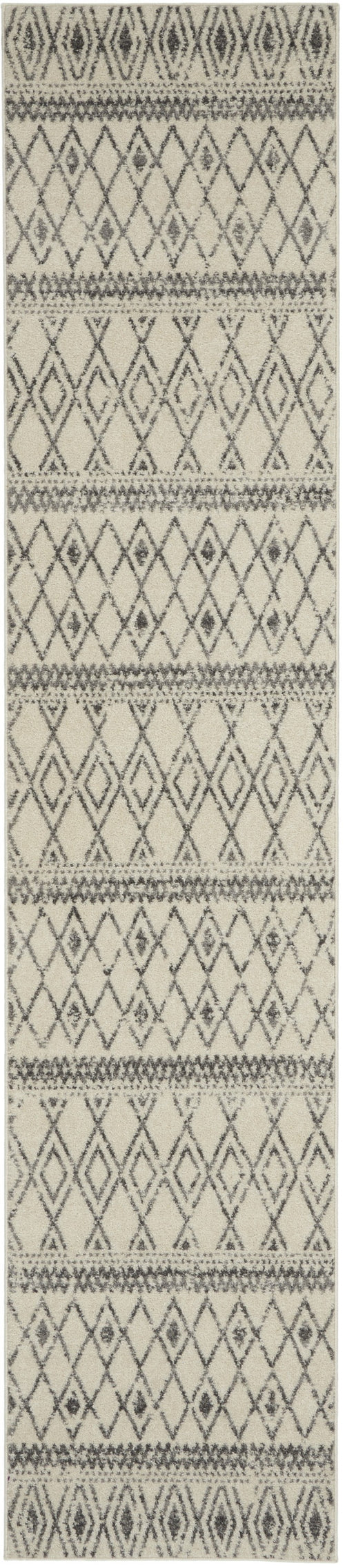 10' Gray Geometric Berber Power Loom Runner Rug