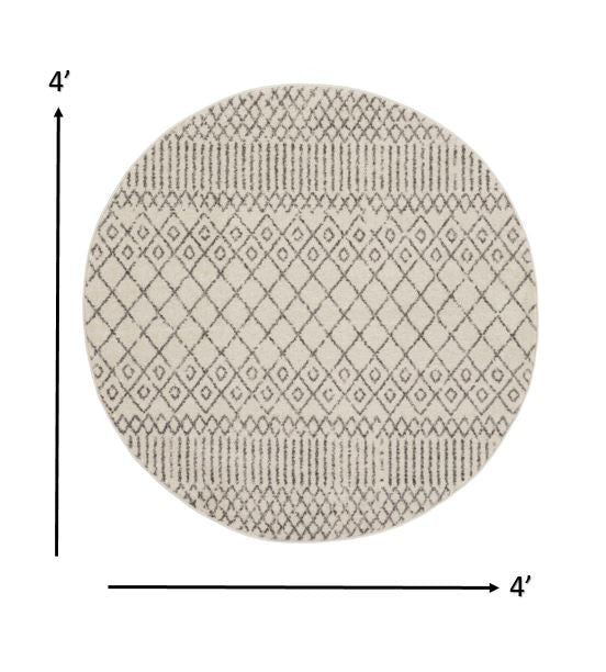 4' Gray Round Geometric Power Loom Area Rug