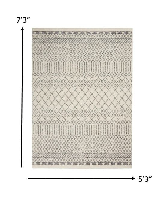 5' X 7' Gray Geometric Power Loom Area Rug