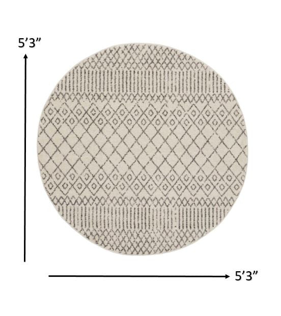 5' Gray Round Geometric Power Loom Area Rug