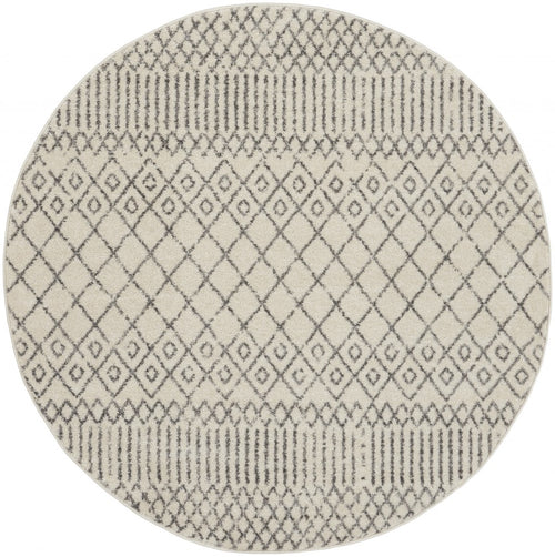 5' Gray Round Geometric Power Loom Area Rug