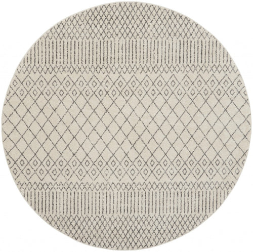 8' Gray Round Geometric Power Loom Area Rug