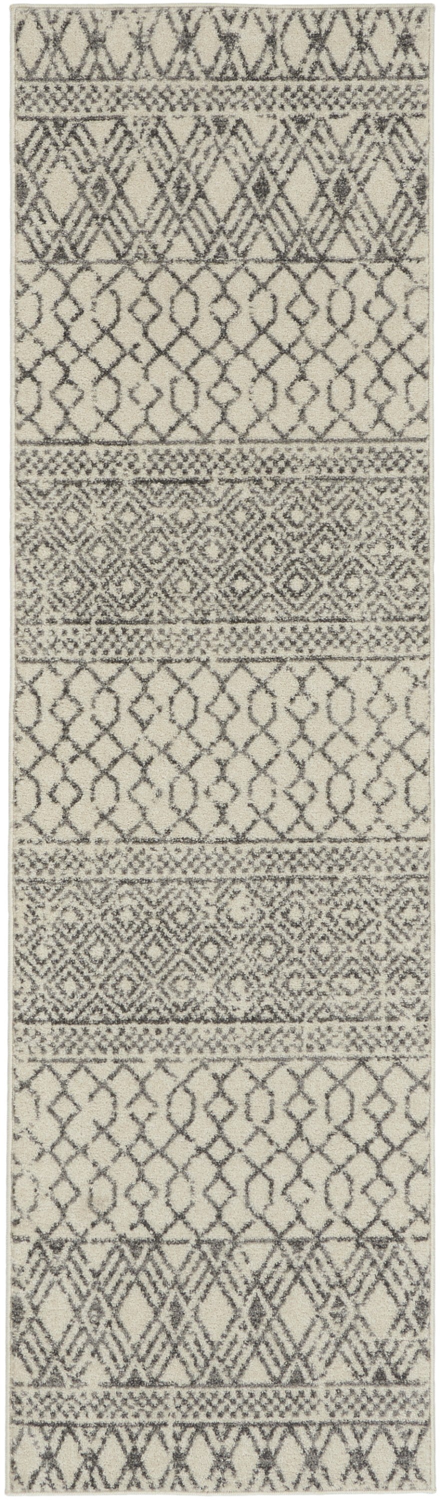 8' Gray Geometric Power Loom Runner Rug