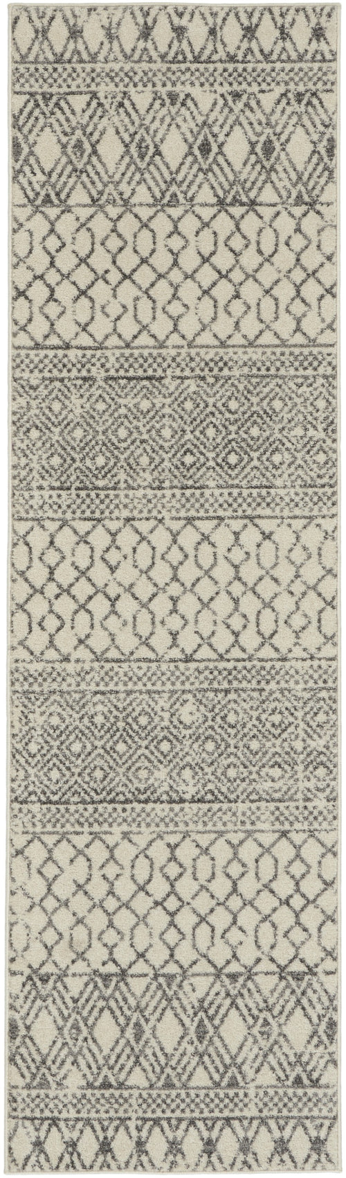 8' Gray Geometric Power Loom Runner Rug