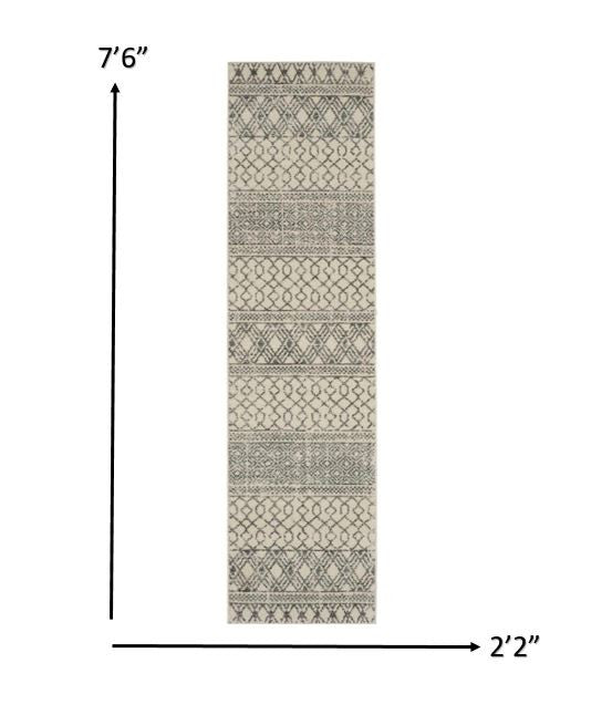 8' Gray Geometric Power Loom Runner Rug