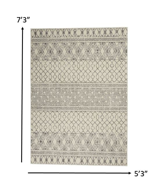 5' X 7' Gray Geometric Power Loom Area Rug