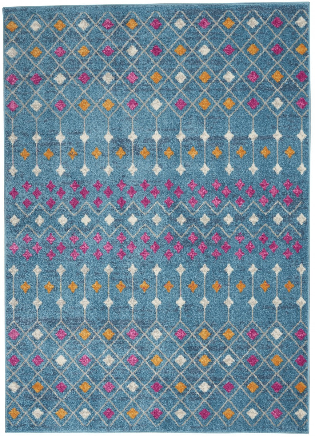 5' X 7' Blue And Orange Geometric Dhurrie Area Rug