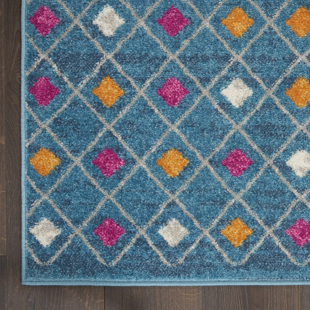 5' X 7' Blue And Orange Geometric Dhurrie Area Rug