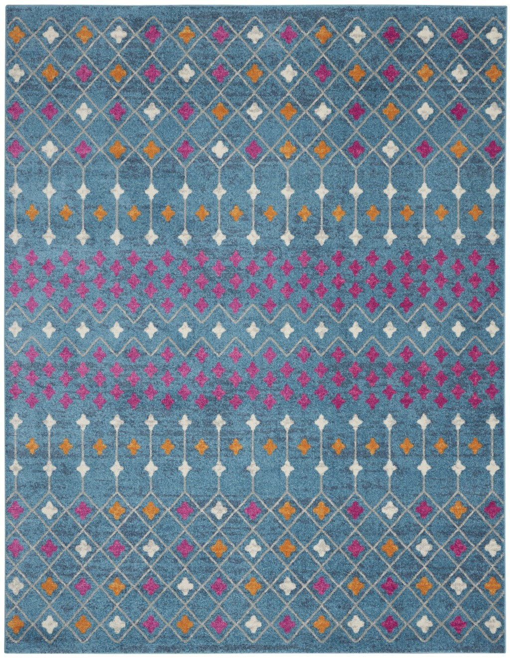 7' x 10' Blue and Orange Geometric Dhurrie Area Rug