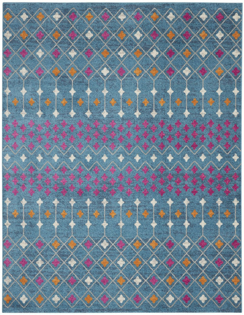 7' x 10' Blue and Orange Geometric Dhurrie Area Rug