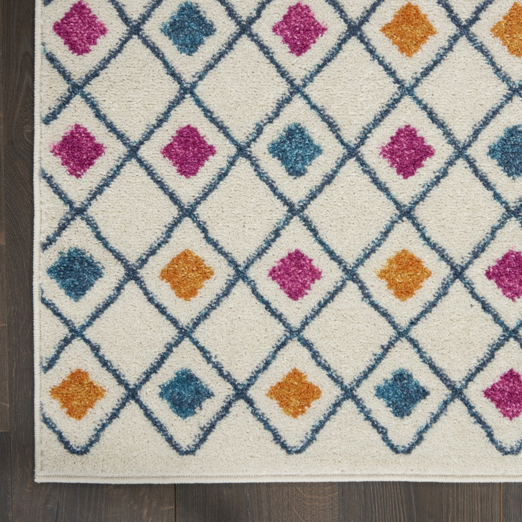 4' X 6' Blue And Ivory Geometric Dhurrie Area Rug