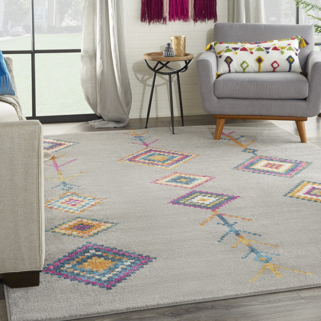 7' X 10' Gray Geometric Berber Area Rug