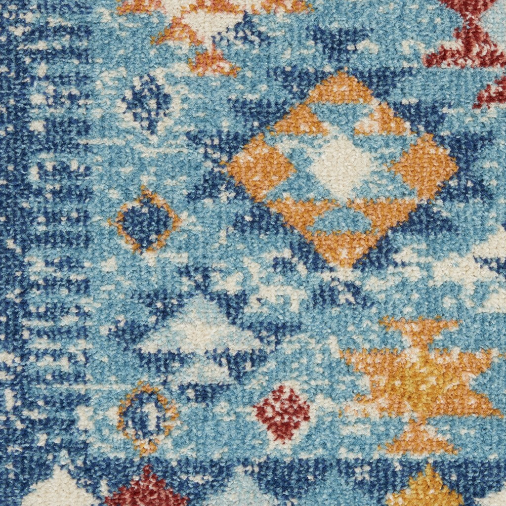 4' X 6' Blue And Orange Geometric Dhurrie Area Rug